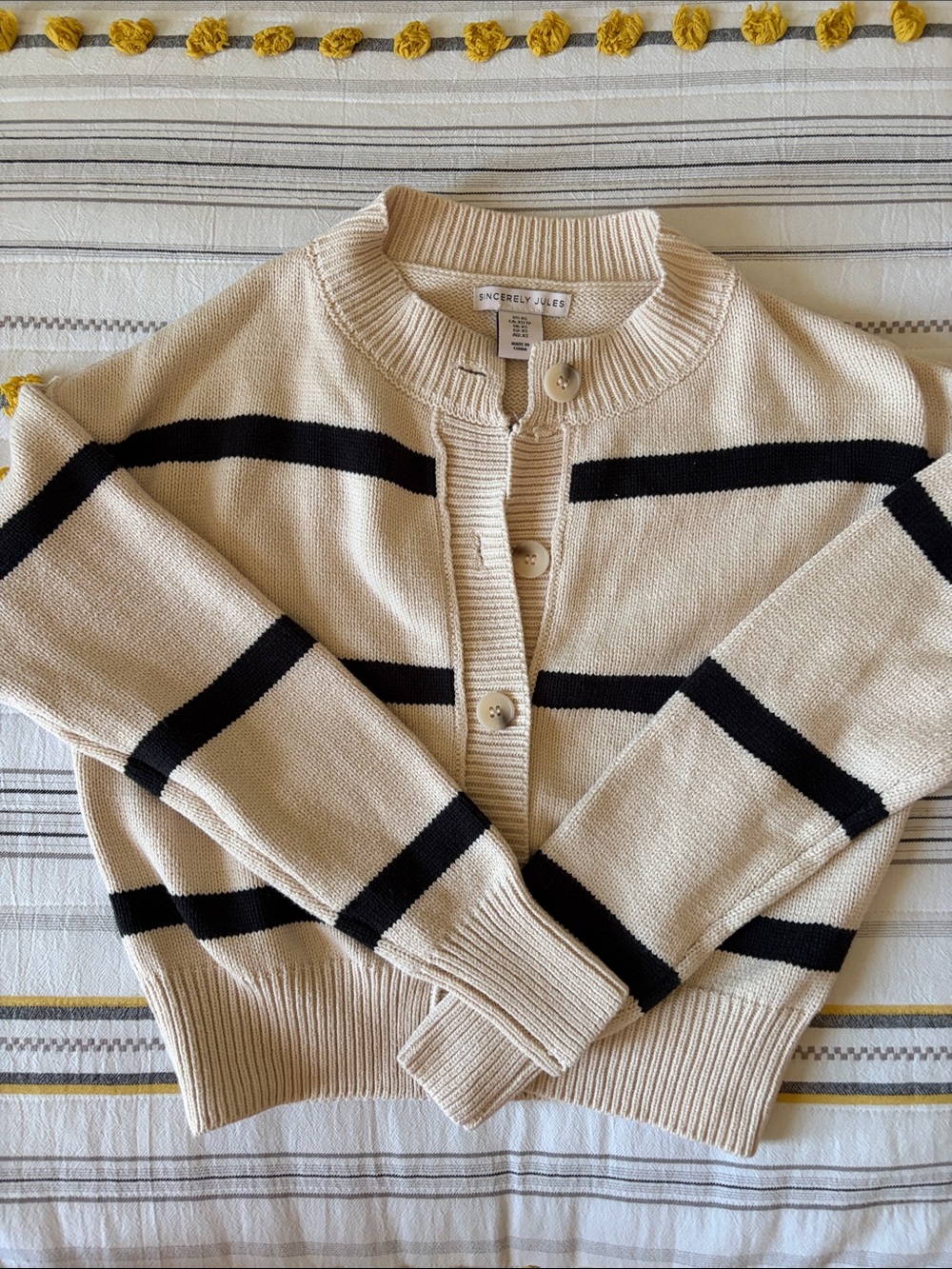 Sincerly Jules Cream Cardigan with Black Stripes